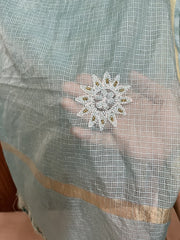 Lucknowi Chikankari Blue Kota Silk Dupatta