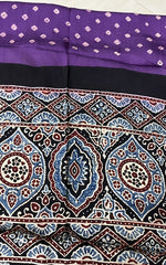 bandhani ajrakh purple and black modal silk dupatta