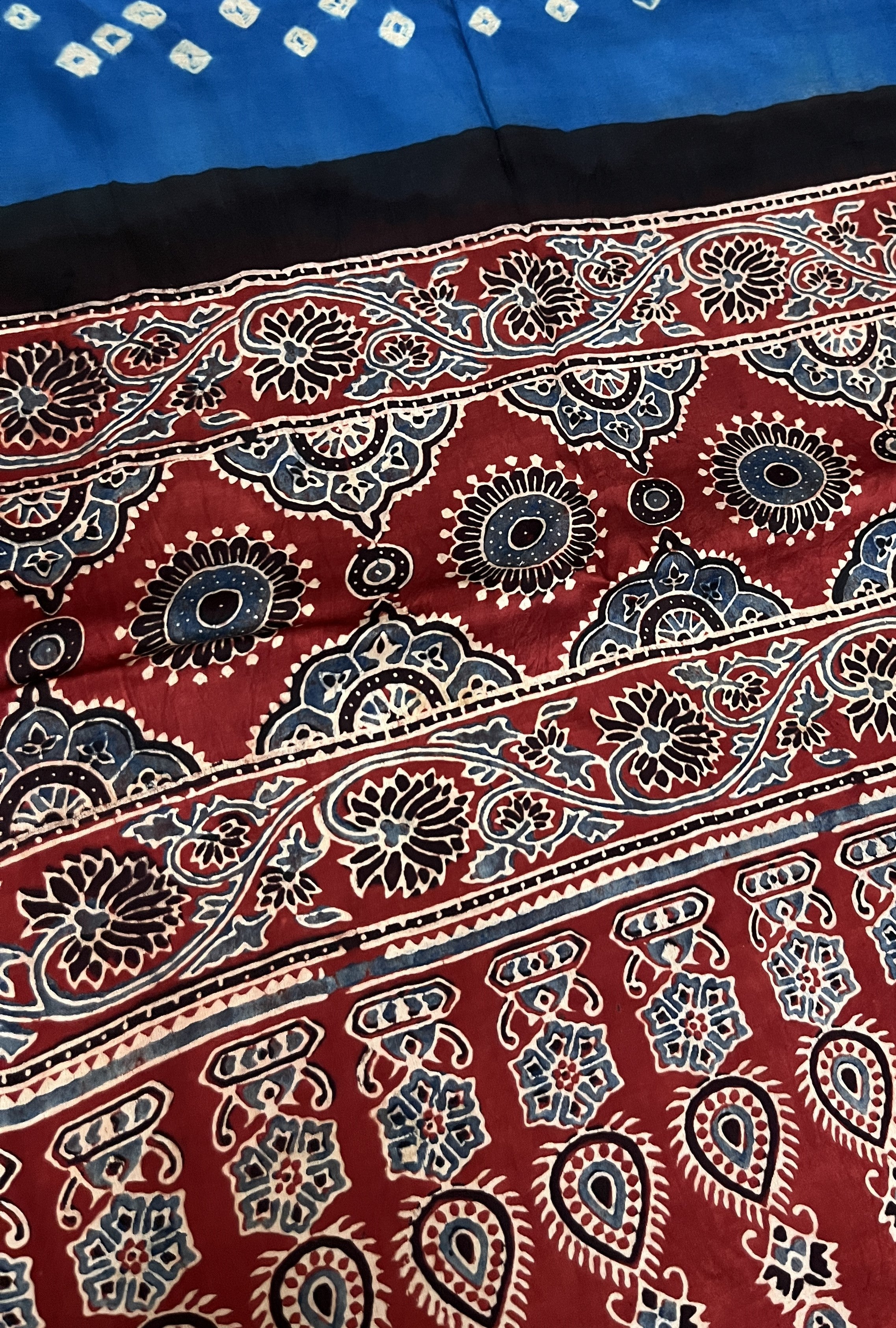Bandhani Ajrakh Blue and Red Modal Silk Dupatta