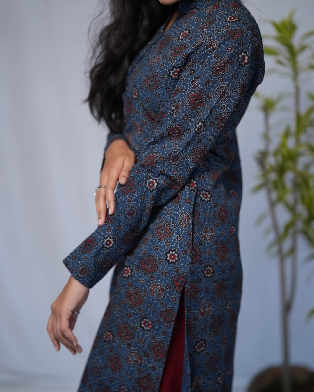 ajrakh cotton blue straight kurta    