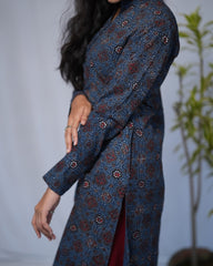 ajrakh cotton blue straight kurta    