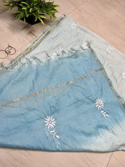 Lucknowi Chikankari Ombre Blue Kota Dupatta