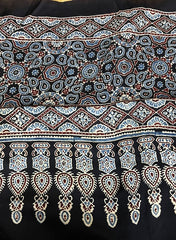 Bandhani Ajrakh Yellow and Black Modal Silk Dupatta