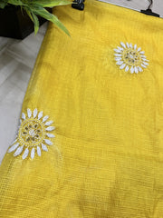 Lucknowi Chikankari Yellow Kota Silk Dupatta