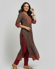 Rithika Black Ajrakh Cotton Straight Kurta