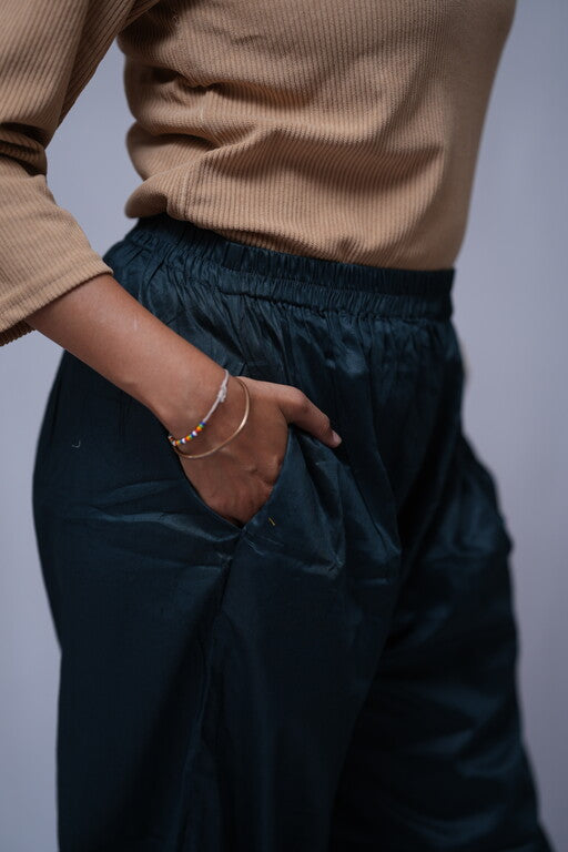 navy blue cotton silk pant    
