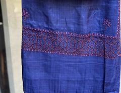Kashmir Sozni Embroidery Blue Silk Dupatta