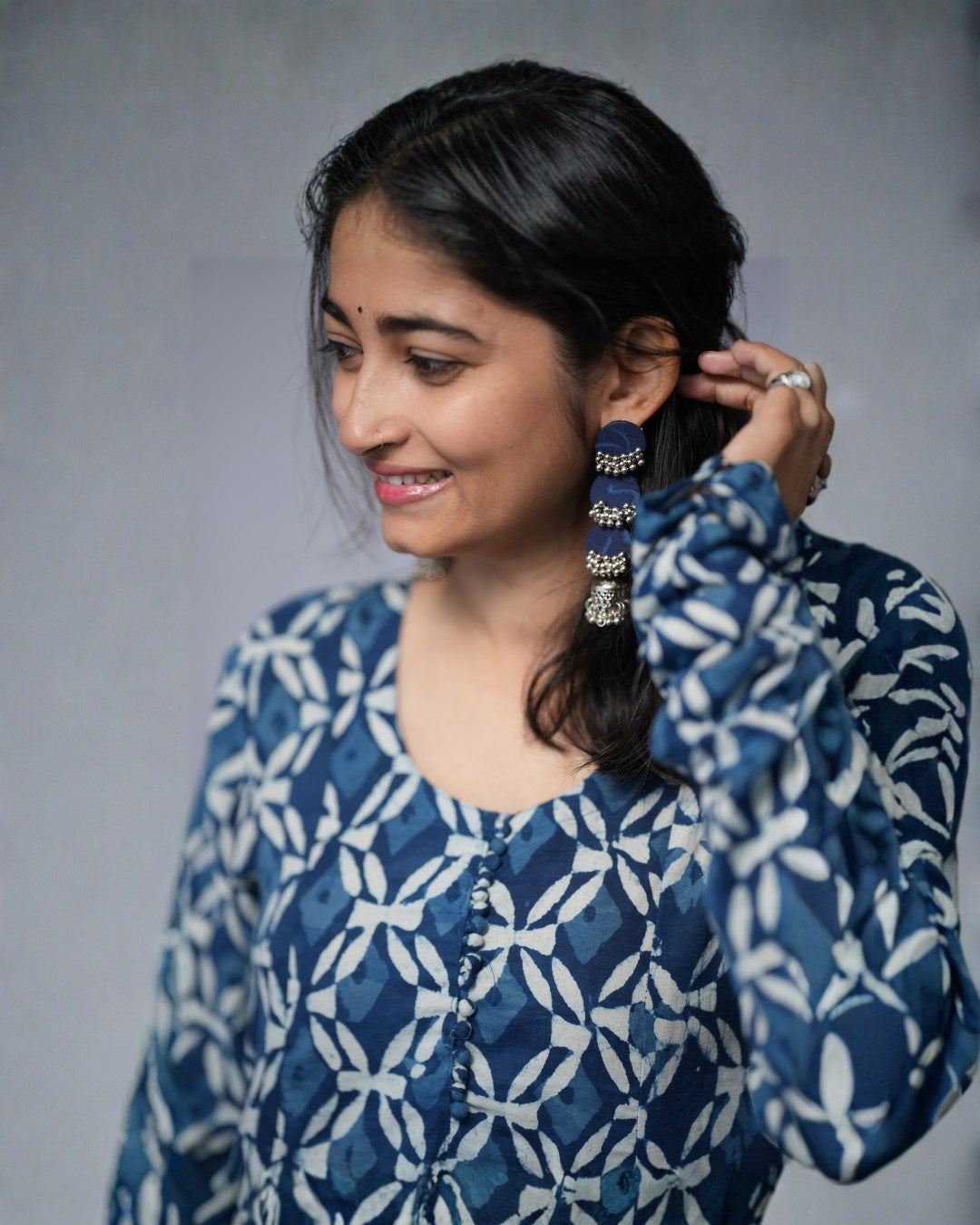 indigo cotton chudi sleeves kali kurta   