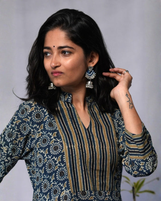 ajrakh cotton blue straight kurta    