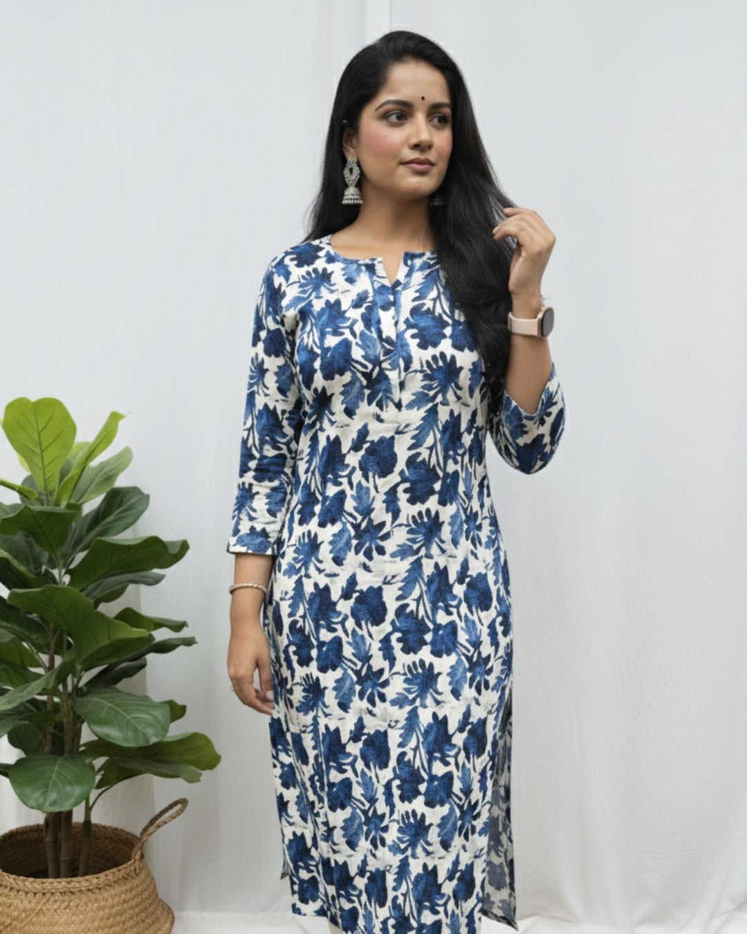 blue cotton straight kurta     