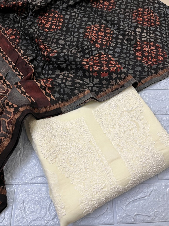 ajrakh brown chanderi silk dupatta