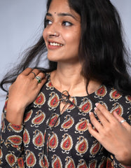 Heer Bagru Cotton Black Straight Kurta