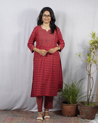 Geet Red Cotton Coord Set