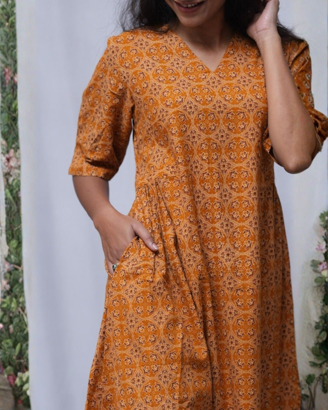 cotton yellow aline kurta     