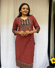 Shreya Maroon Ajrakh Cotton Straight Kurta