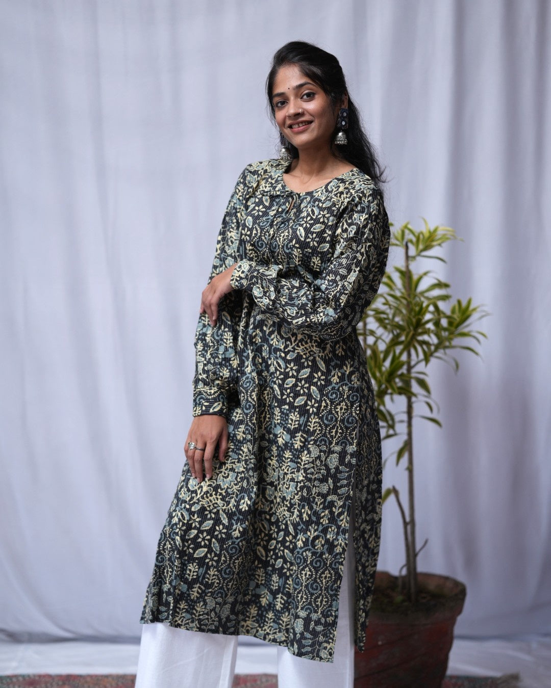 cotton black straight kurta     