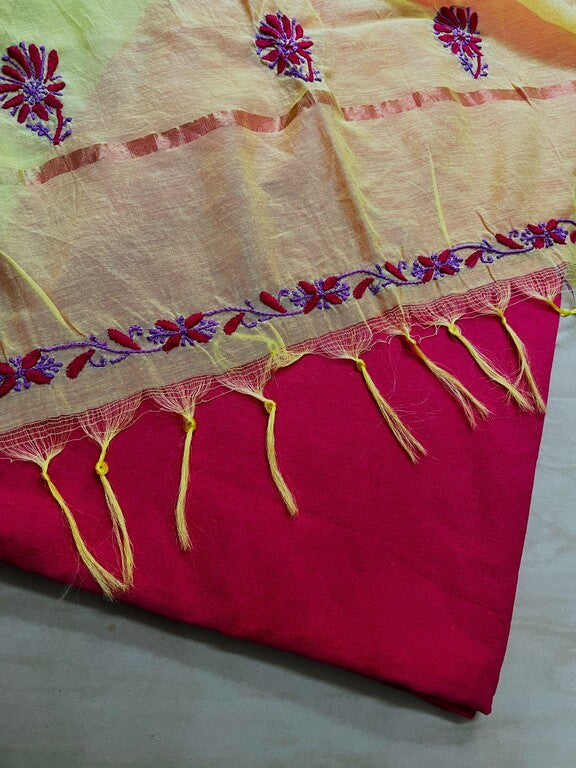 lucknowi chikankari yellow chanderi silk dupatta
