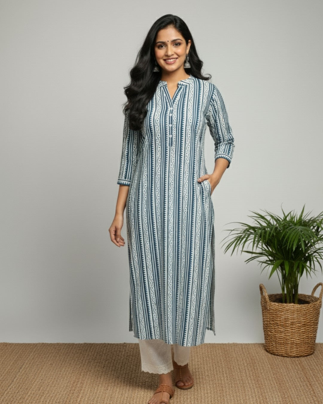 blue cotton straight kurta     