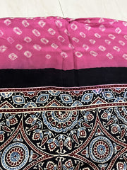 Bandhani Ajrakh Pink and Black Modal Silk Dupatta