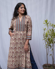 Saanvi Red Bagru Cotton Straight Kurta