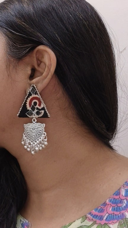 black fabric earrings      