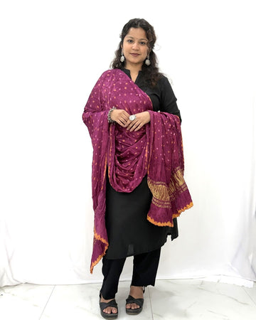 Bandhani Pink Modal Silk Lagdi Patta Dupatta