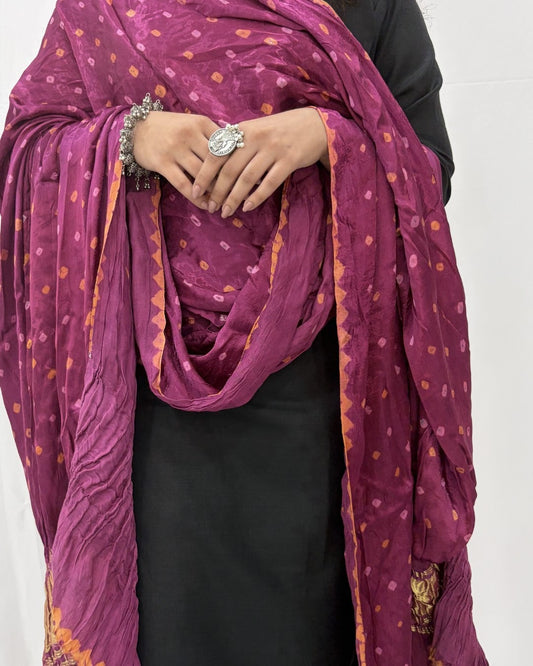 Bandhani Pink Modal Silk Lagdi Patta Dupatta