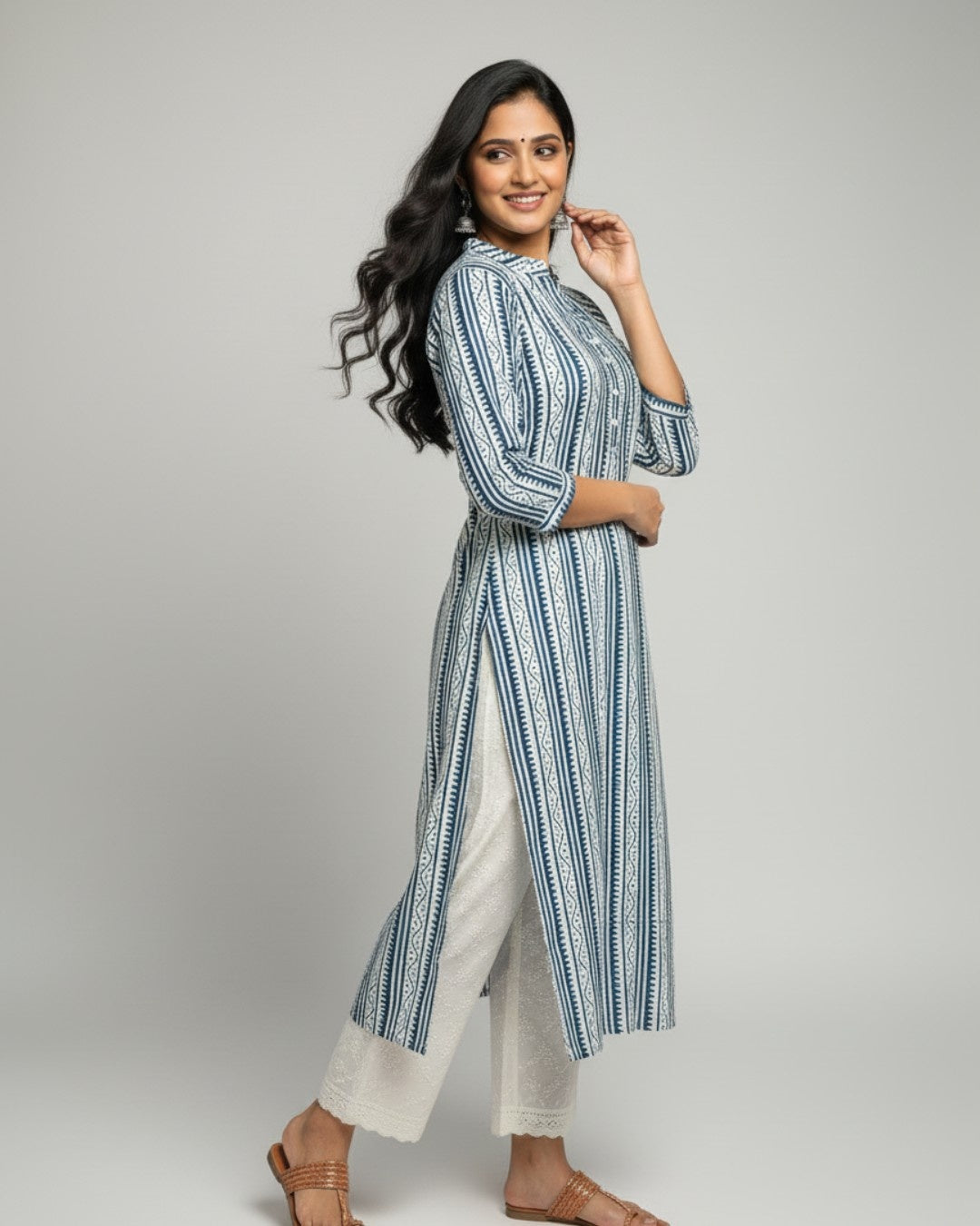 blue cotton straight kurta     