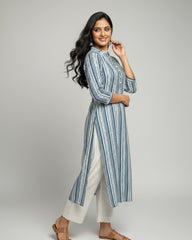 Jyothi Blue Cotton Straight Kurta