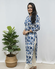 Trisha Blue Cotton Straight Kurta