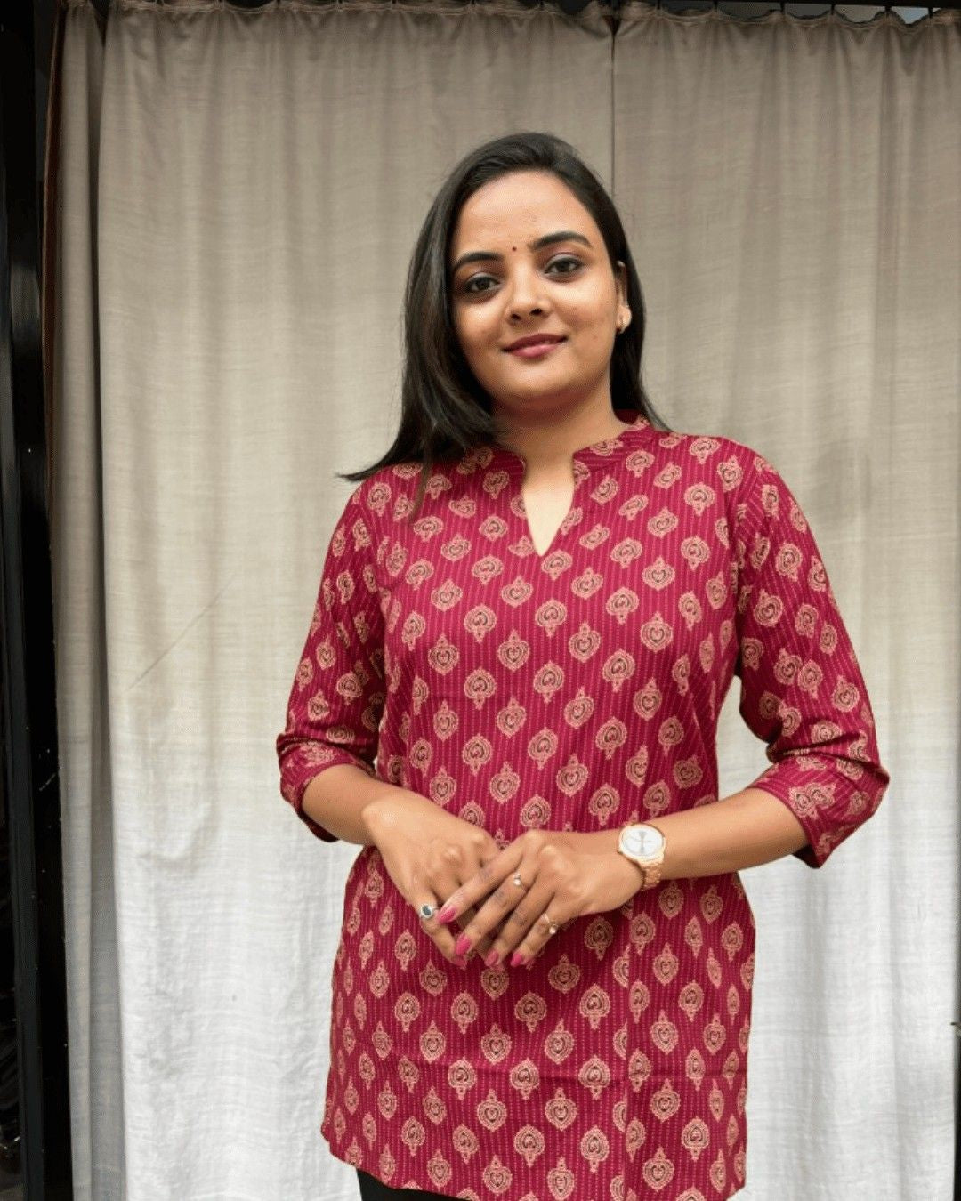 red cotton short top kurti    