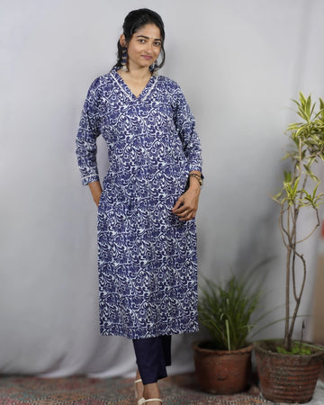 Isha Blue Cotton Coord Set