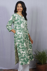 Twisha Green Cotton Straight Kurta elegant ethnic wear for women, available for online shopping