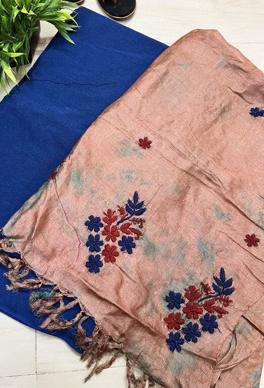 lucknowi chikankari tie dye brown tussar silk dupatta