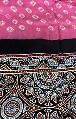 Bandhani Ajrakh Pink and Black Modal Silk Dupatta