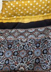 Bandhani Ajrakh Yellow and Black Modal Silk Dupatta