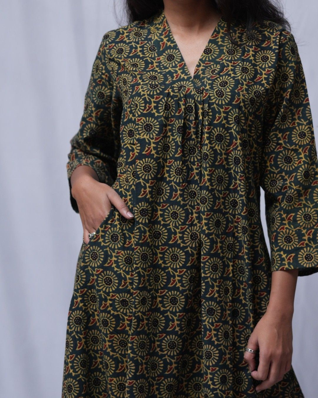 ajrakh cotton green aline kurta    