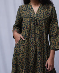 Shreya Ajrakh Cotton Green Aline Kurta