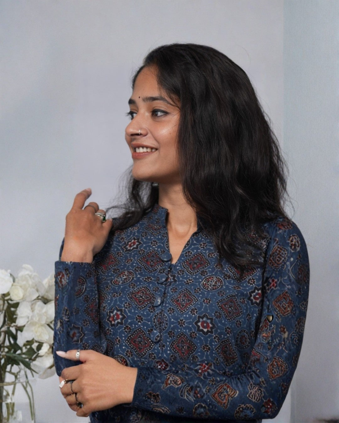 ajrakh cotton blue straight kurta    