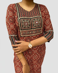 Rithika Maroon Ajrakh Cotton Straight Kurta