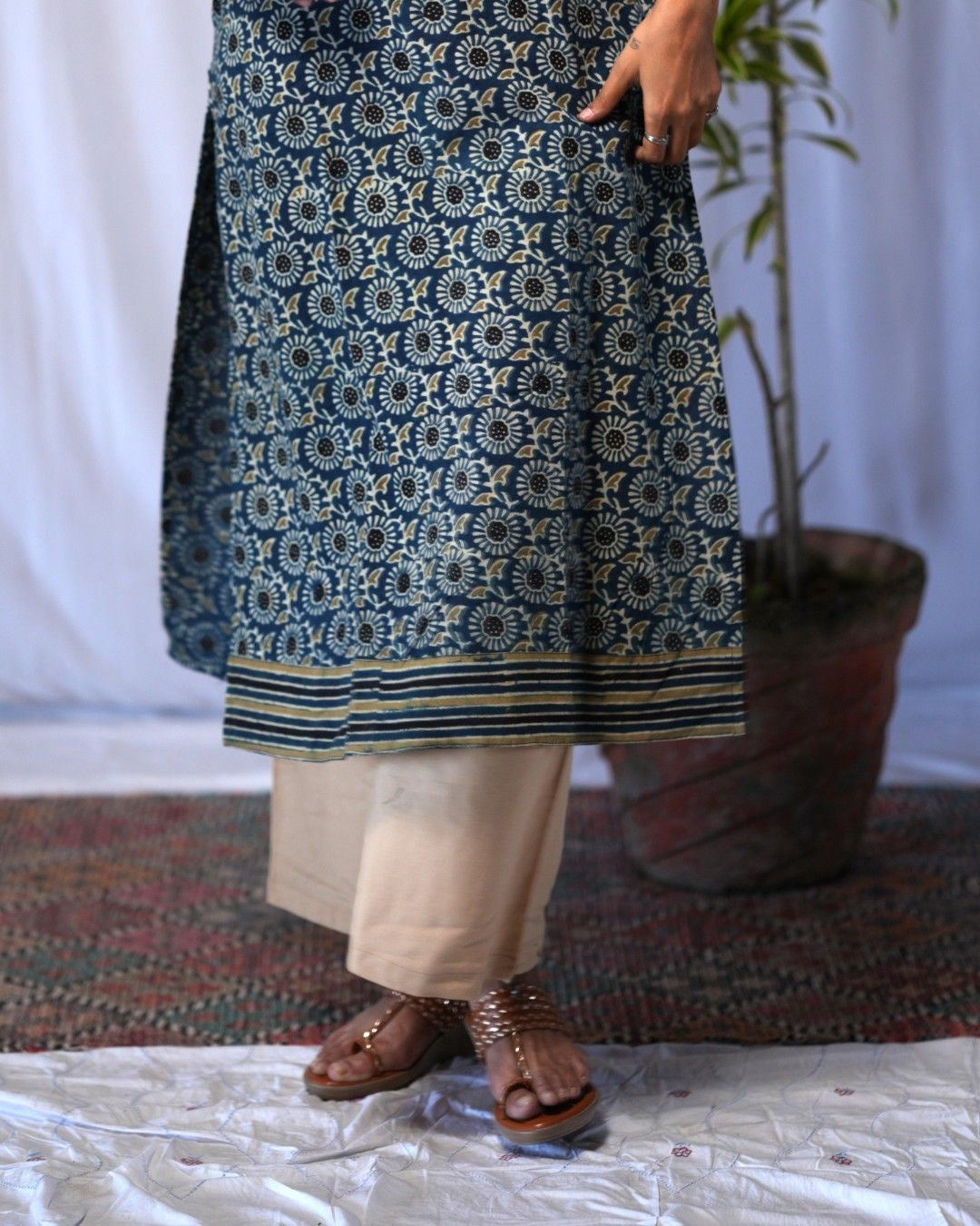 ajrakh cotton blue straight kurta    