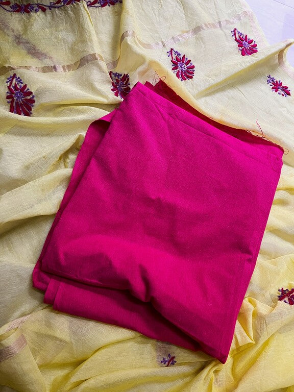 Lucknowi Chikankari Yellow Chanderi Silk Dupatta