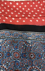 Bandhani Ajrakh Red and Blue Modal Silk Dupatta