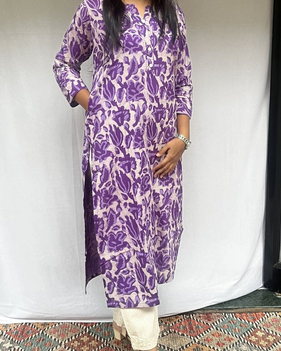 purple cotton straight kurta     