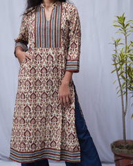 Saanvi Red Bagru Cotton Straight Kurta