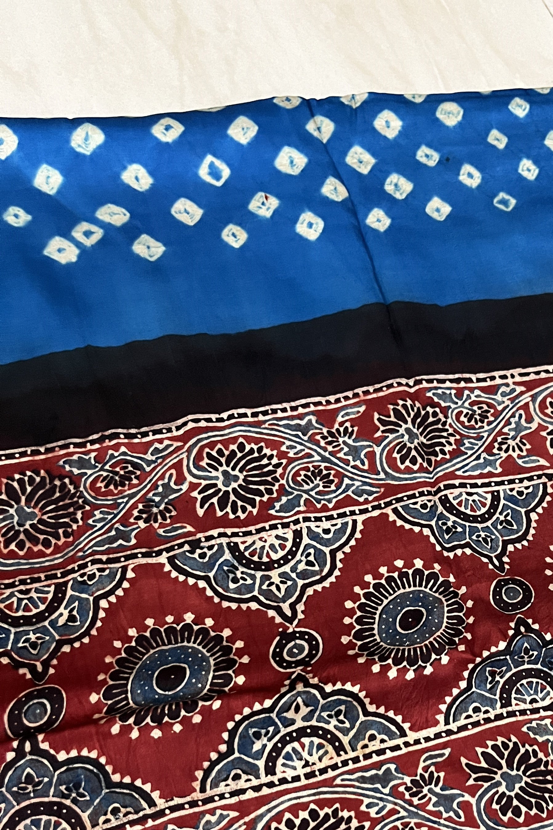 Bandhani Ajrakh Blue and Red Modal Silk Dupatta