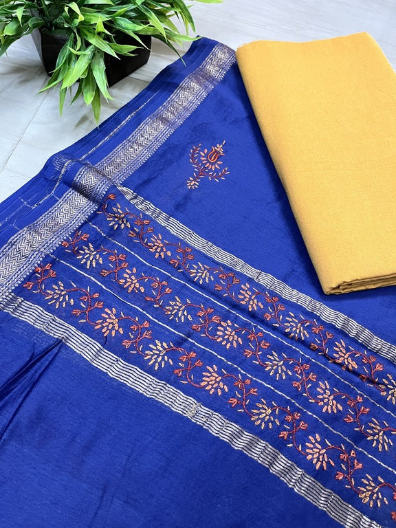 kashmir sozni embroidery blue maheshwari silk dupatta