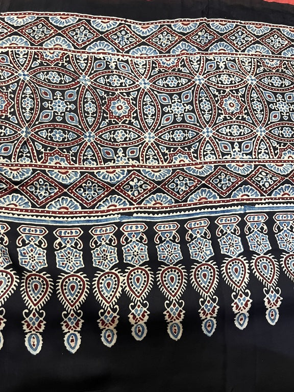 bandhani ajrakh red and black modal silk dupatta