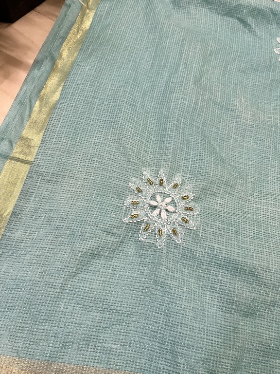 lucknowi chikankari ombre blue kota silk dupatta