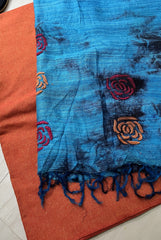 Lucknowi Chikankari Blue Tussar Silk Rose Motif Dupatta
